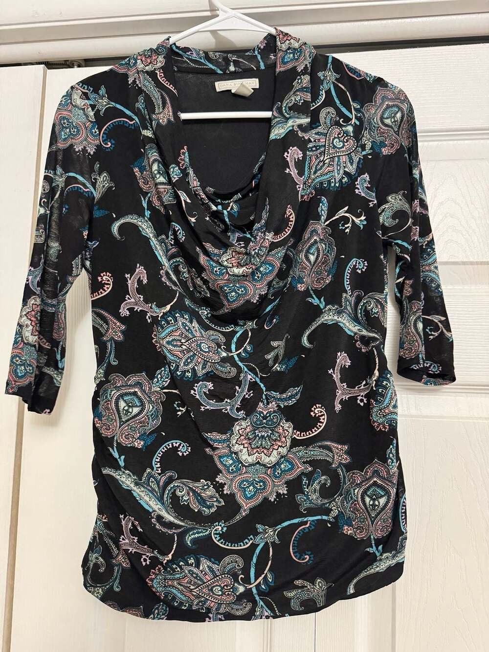 Dana Buchman Size S Paisley Print Cowl Neck Top